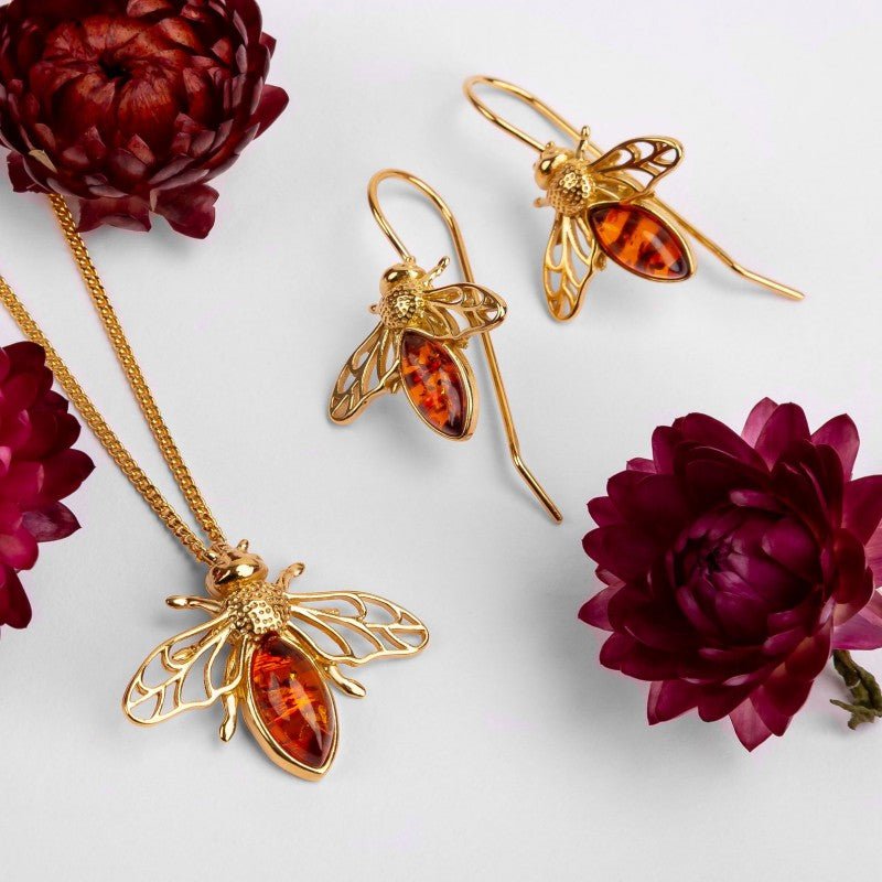 Bee Gemstone Necklace, Bee Earrings, Mother's Day Gift, Holiday Gift