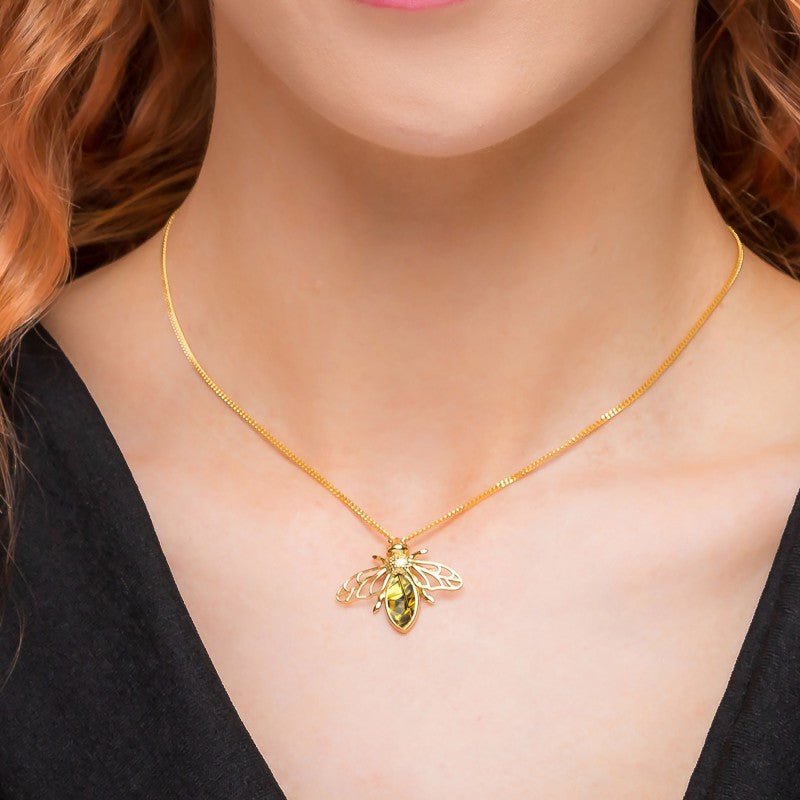 Bee Gemstone Necklace, Bee Earrings, Mother's Day Gift, Holiday Gift