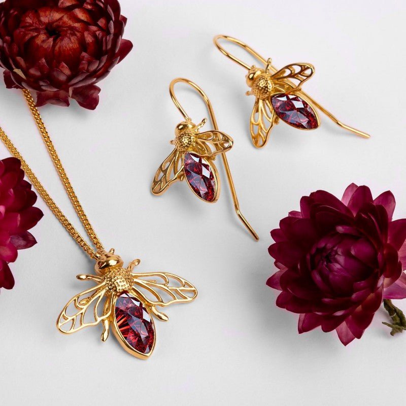 Bee Gemstone Necklace, Bee Earrings, Mother's Day Gift, Holiday Gift