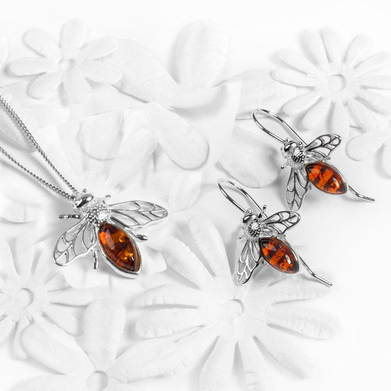 Bee Gemstone Necklace, Bee Earrings, Mother's Day Gift, Holiday Gift