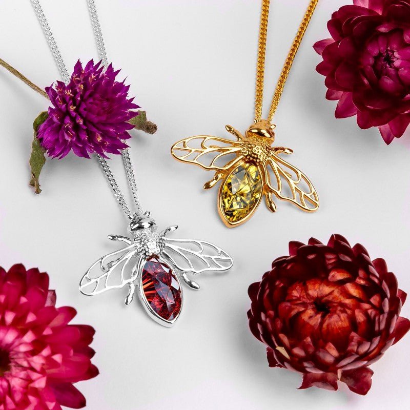 Bee Gemstone Necklace, Bee Earrings, Mother's Day Gift, Holiday Gift