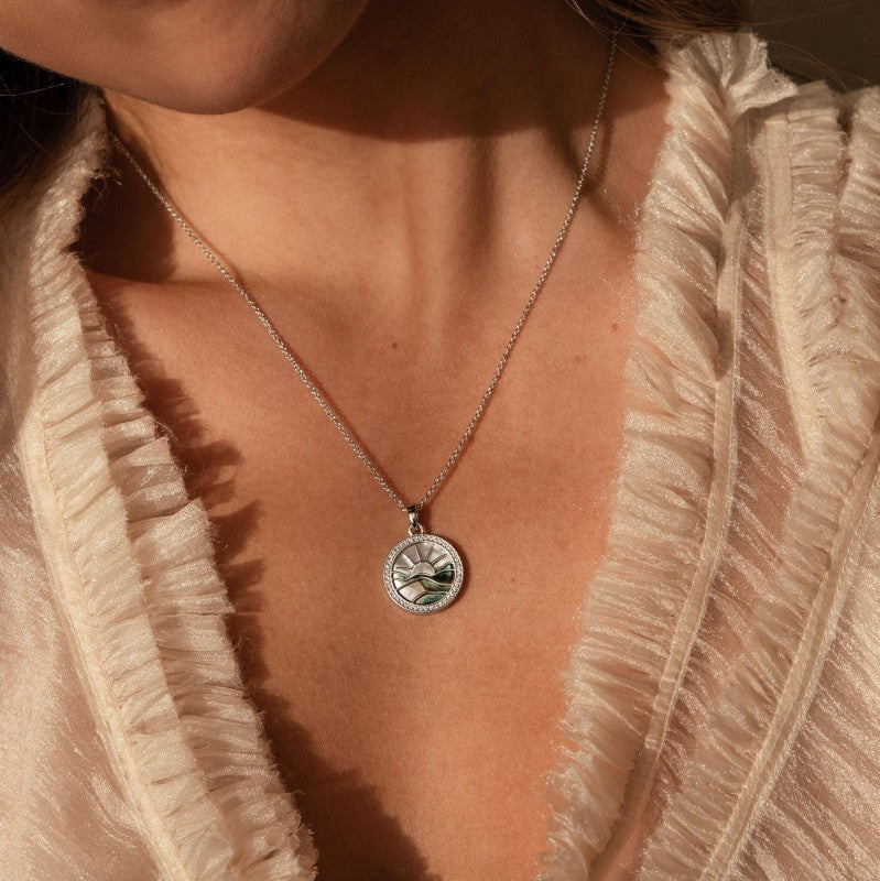 Pearl Sunset Necklace, New Beginning Necklace, Sunset Coin Necklace, Gifts for Her, Mother's Day Gifts