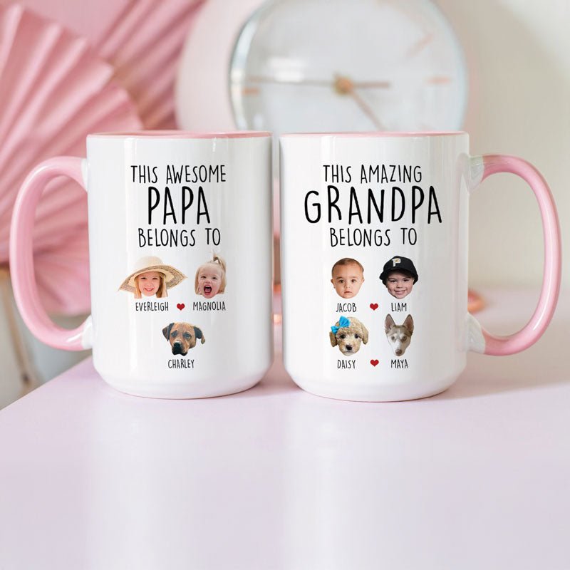 Custom Grandpa Grandma Gift, Custom Baby Face Mug, This Amazing Grandpa Belongs To Mug,Grandpa Birthday Mug,Personalized Grandkids Photo Mug
