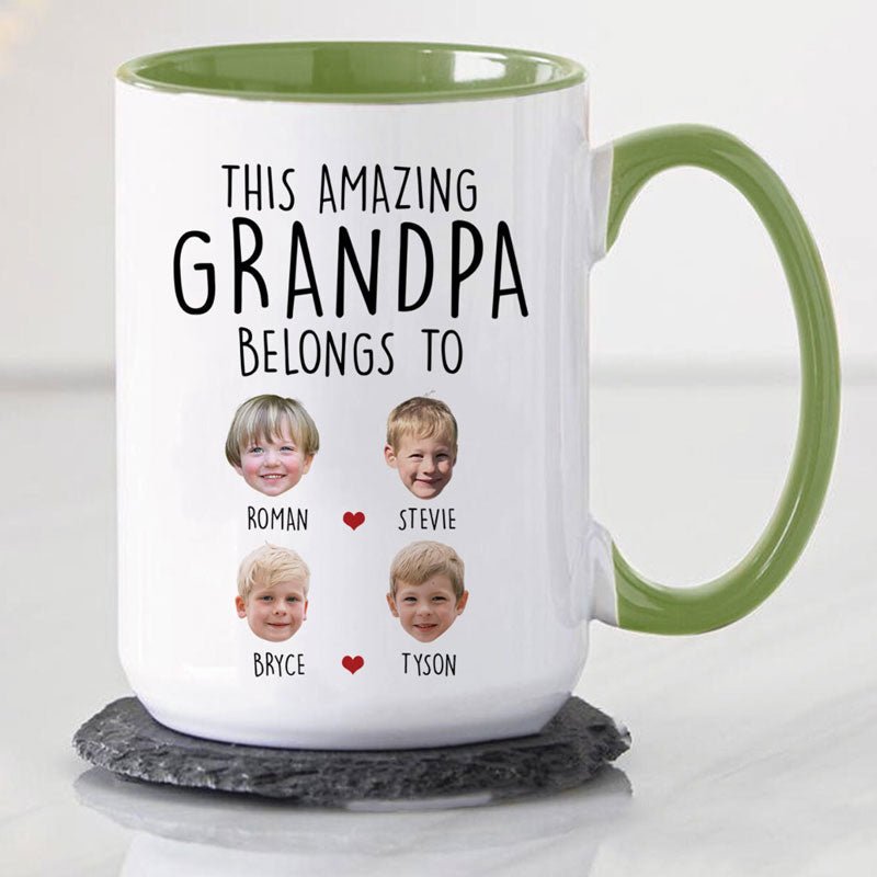 Custom Grandpa Grandma Gift, Custom Baby Face Mug, This Amazing Grandpa Belongs To Mug,Grandpa Birthday Mug,Personalized Grandkids Photo Mug
