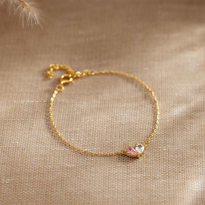 Custom Heart Birthstone Bracelet, 2 Birthstones Bracelet, Mother and Daughter Bracelet, Anniversry Gift, Mothers Gift, Mother's Day Gift
