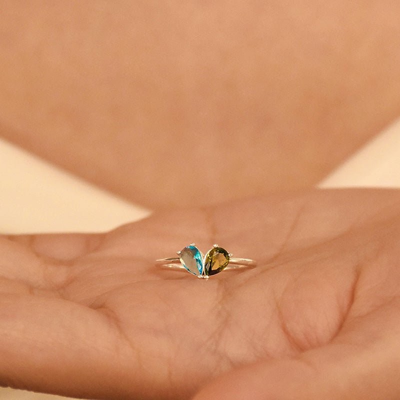 Custom Heart Birthstone Ring, Pear Cut 2 Birthstone Ring, Custom Stacking Ring, Christmas Gifts, Gift for Mom/Mother, Birthday Gift for Her