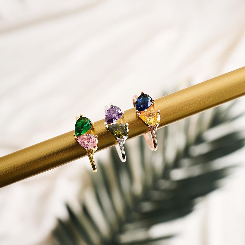 Custom Heart Birthstone Ring, Pear Cut 2 Birthstone Ring, Custom Stacking Ring, Christmas Gifts, Gift for Mom/Mother, Birthday Gift for Her