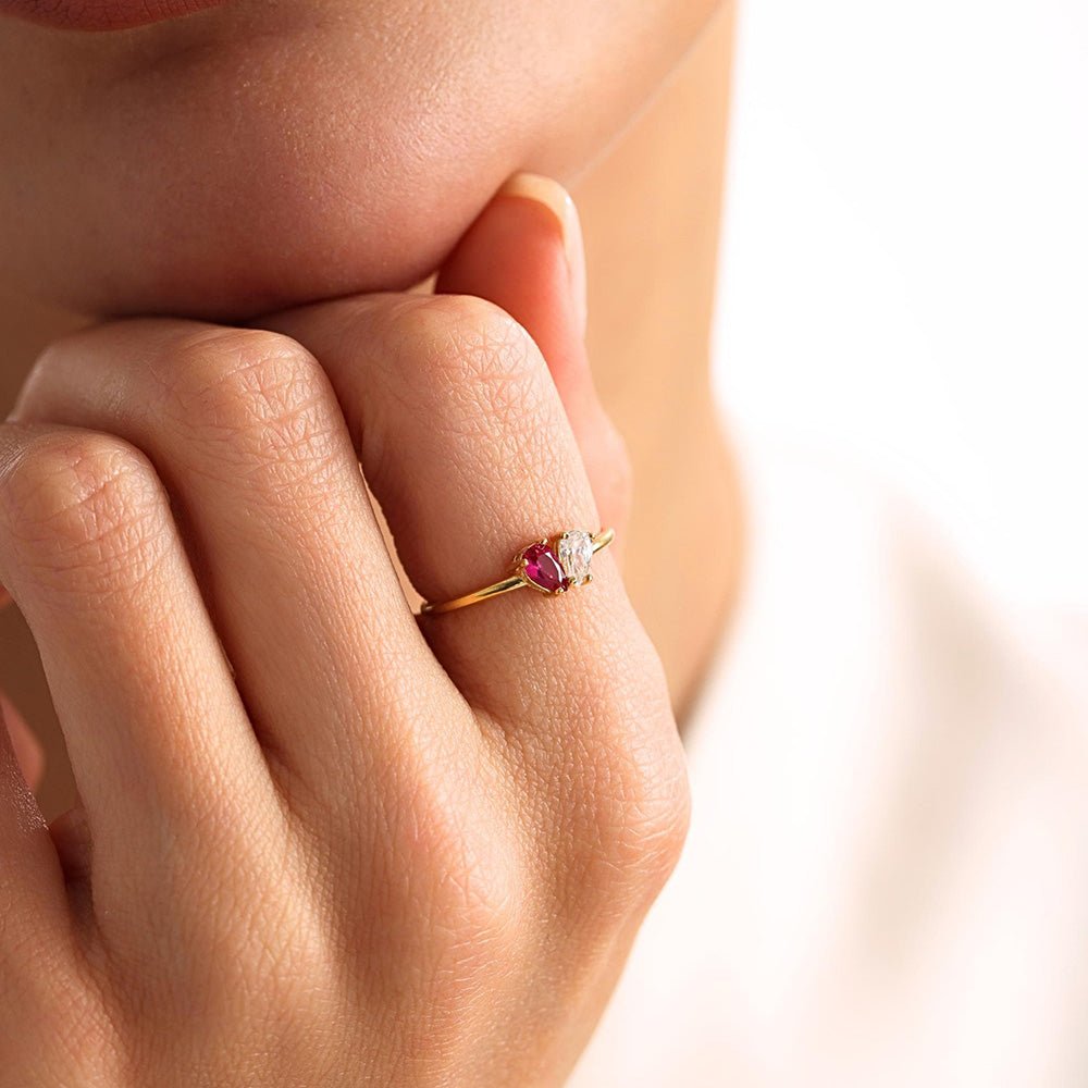 Custom Heart Birthstone Ring, Pear Cut 2 Birthstone Ring, Custom Stacking Ring, Christmas Gifts, Gift for Mom/Mother, Birthday Gift for Her