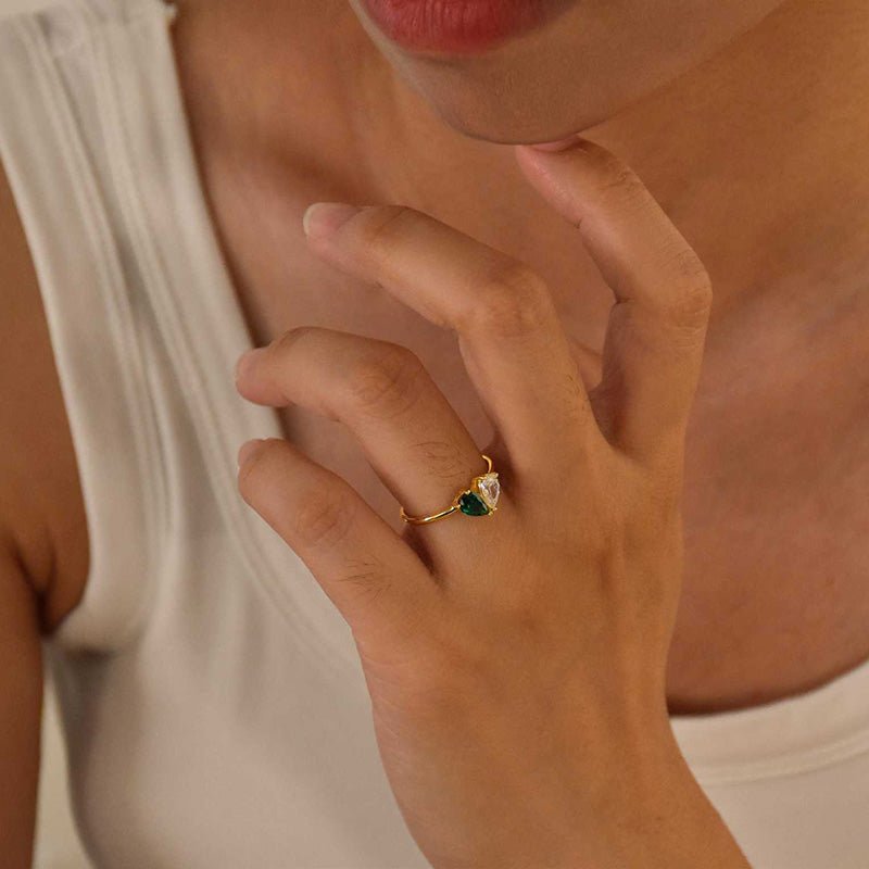 Custom Heart Birthstone Ring, Pear Cut 2 Birthstone Ring, Custom Stacking Ring, Christmas Gifts, Gift for Mom/Mother, Birthday Gift for Her