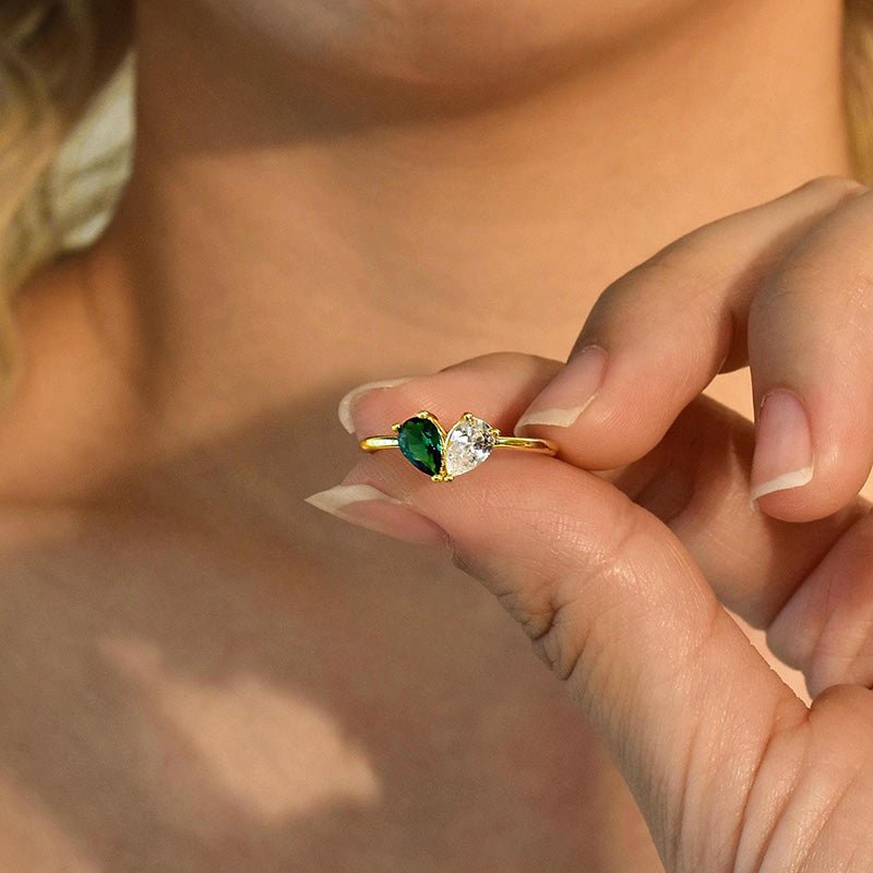 Custom Heart Birthstone Ring, Pear Cut 2 Birthstone Ring, Custom Stacking Ring, Christmas Gifts, Gift for Mom/Mother, Birthday Gift for Her