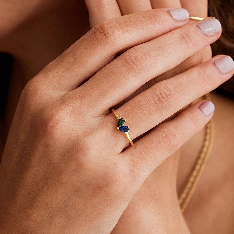 Custom Heart Birthstone Ring, Pear Cut 2 Birthstone Ring, Custom Stacking Ring, Christmas Gifts, Gift for Mom/Mother, Birthday Gift for Her