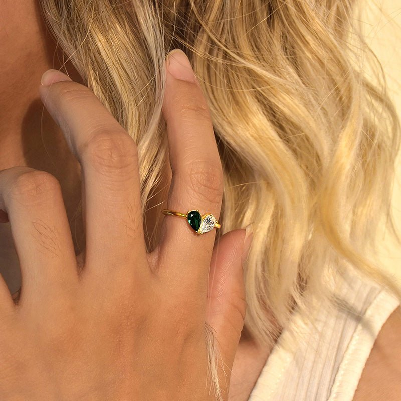Custom Heart Birthstone Ring, Pear Cut 2 Birthstone Ring, Custom Stacking Ring, Christmas Gifts, Gift for Mom/Mother, Birthday Gift for Her