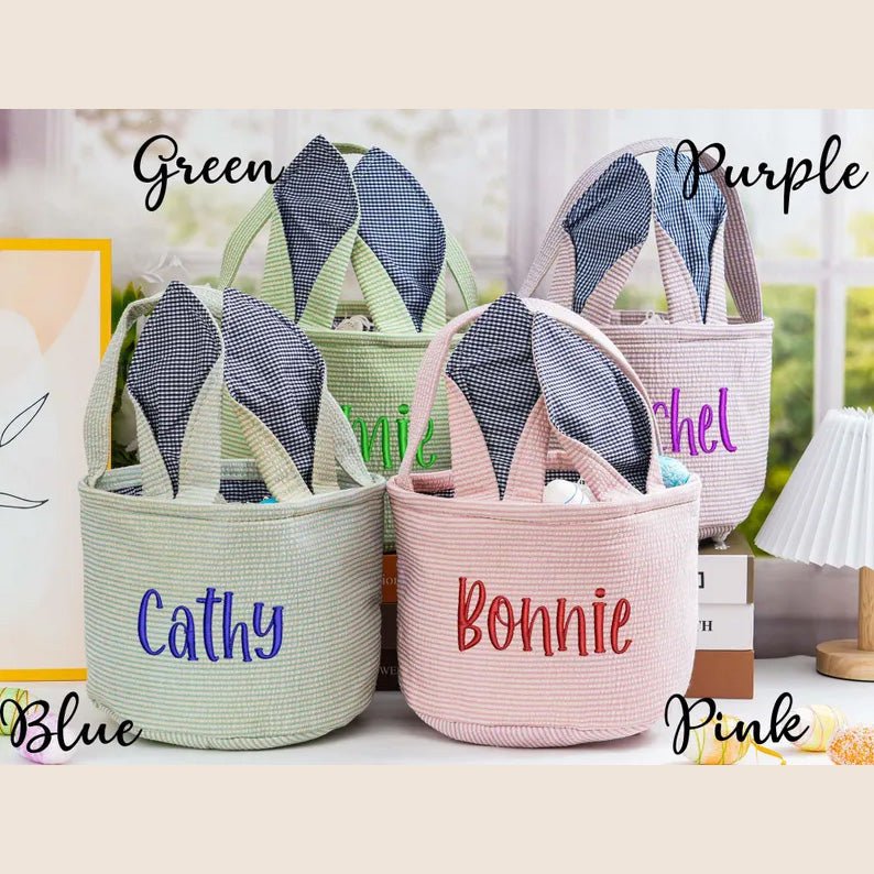 Custom Monogram Easter Basket,Baby Easter Name Basket,Personalized Embroidered Easter Bunny Basket,Easter Gift for Girls Boy,Easter Egg Hunt