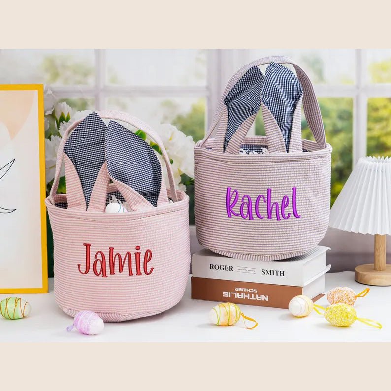 Custom Monogram Easter Basket,Baby Easter Name Basket,Personalized Embroidered Easter Bunny Basket,Easter Gift for Girls Boy,Easter Egg Hunt