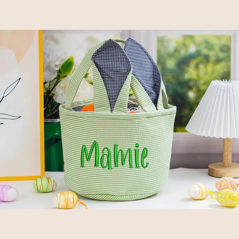 Custom Monogram Easter Basket,Baby Easter Name Basket,Personalized Embroidered Easter Bunny Basket,Easter Gift for Girls Boy,Easter Egg Hunt