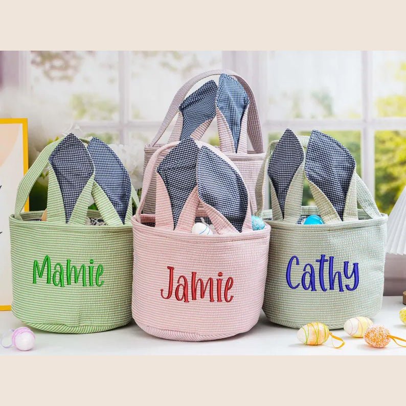 Custom Monogram Easter Basket,Baby Easter Name Basket,Personalized Embroidered Easter Bunny Basket,Easter Gift for Girls Boy,Easter Egg Hunt