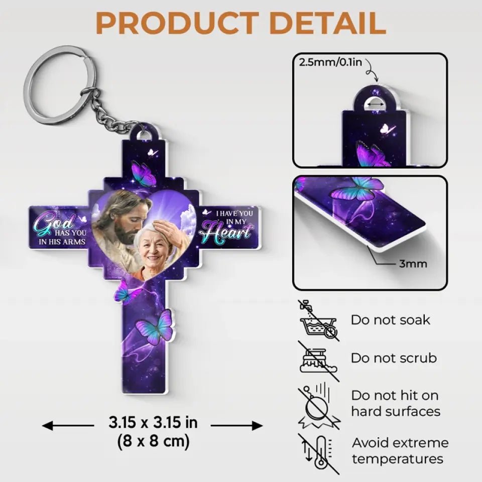 Custom Photo God Had You In His Arms - Memorial Personalized Custom Shaped Acrylic Keychain - Sympathy Gift For Family