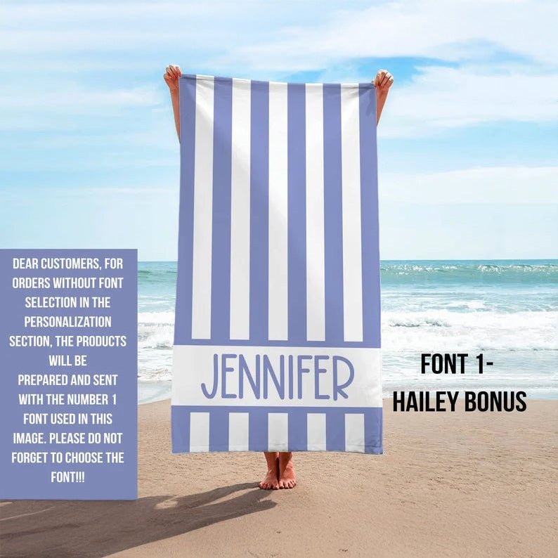 🌊 Custom Striped Beach Towel - Perfect for Kids, Bridesmaids, & Gifts! 🎁