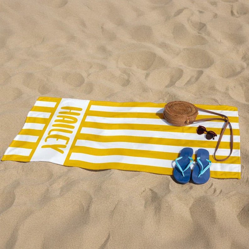 🌊 Custom Striped Beach Towel - Perfect for Kids, Bridesmaids, & Gifts! 🎁