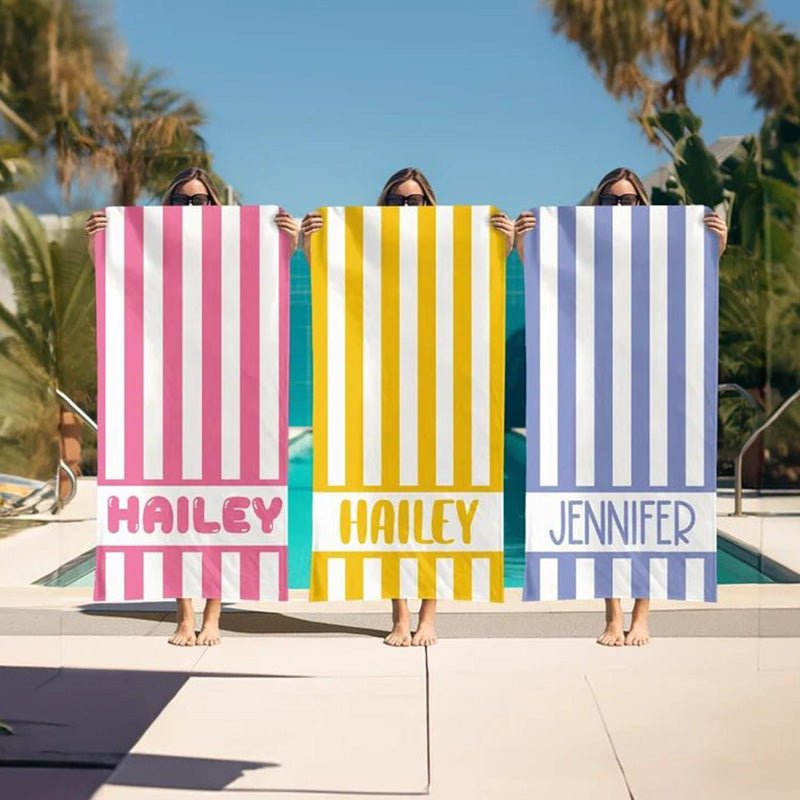 🌊 Custom Striped Beach Towel - Perfect for Kids, Bridesmaids, & Gifts! 🎁