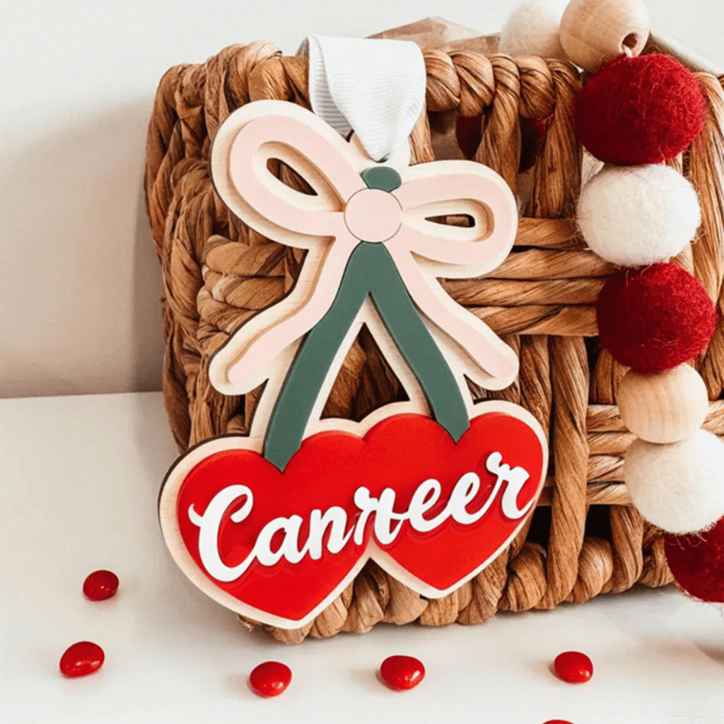 Customized name love cherry bow pendant, birthday gift, graduation gift, souvenir