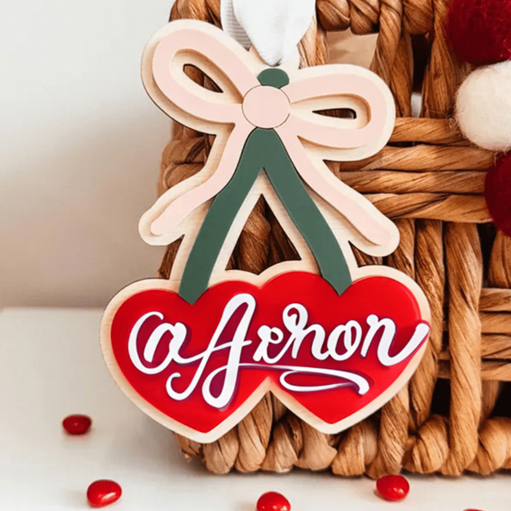 Customized name love cherry bow pendant, birthday gift, graduation gift, souvenir