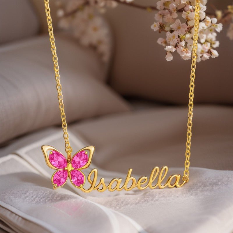 Mother's Day Gift Personalized butterfly birthstone necklace, customized name, holiday gift