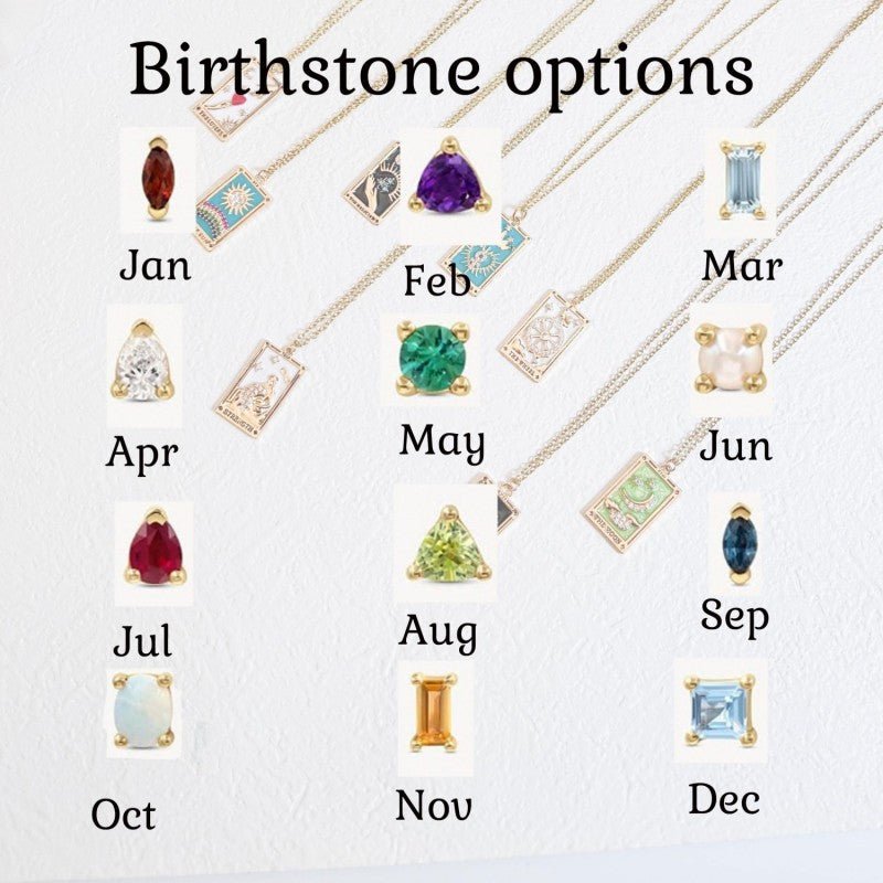 Mystical Astrology Necklace, Tarot Necklace (with Birthstone, Sun, Lover, Star, Moon, Magician Enamel Pendant), Tarot Necklace, Astrology Necklace