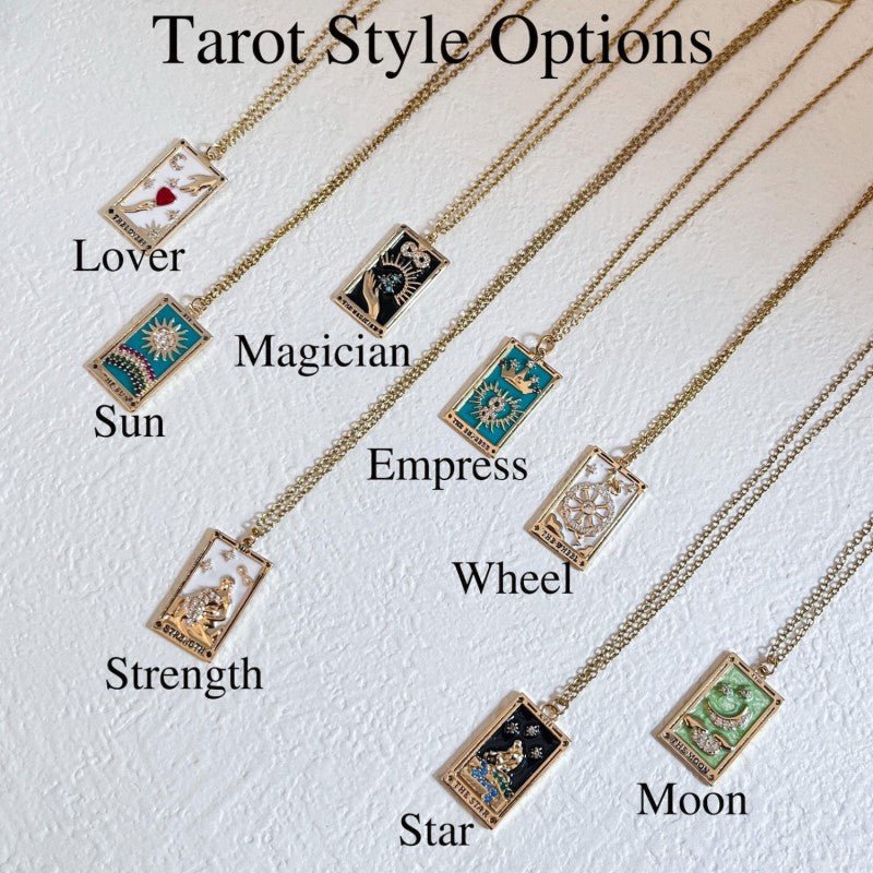 Mystical Astrology Necklace, Tarot Necklace (with Birthstone, Sun, Lover, Star, Moon, Magician Enamel Pendant), Tarot Necklace, Astrology Necklace