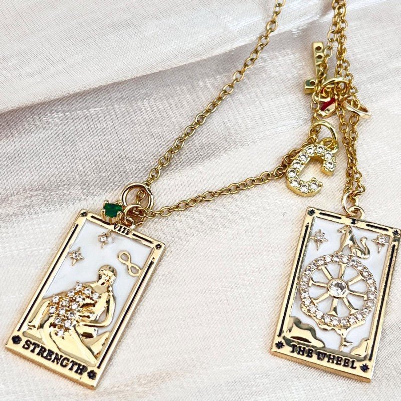Mystical Astrology Necklace, Tarot Necklace (with Birthstone, Sun, Lover, Star, Moon, Magician Enamel Pendant), Tarot Necklace, Astrology Necklace