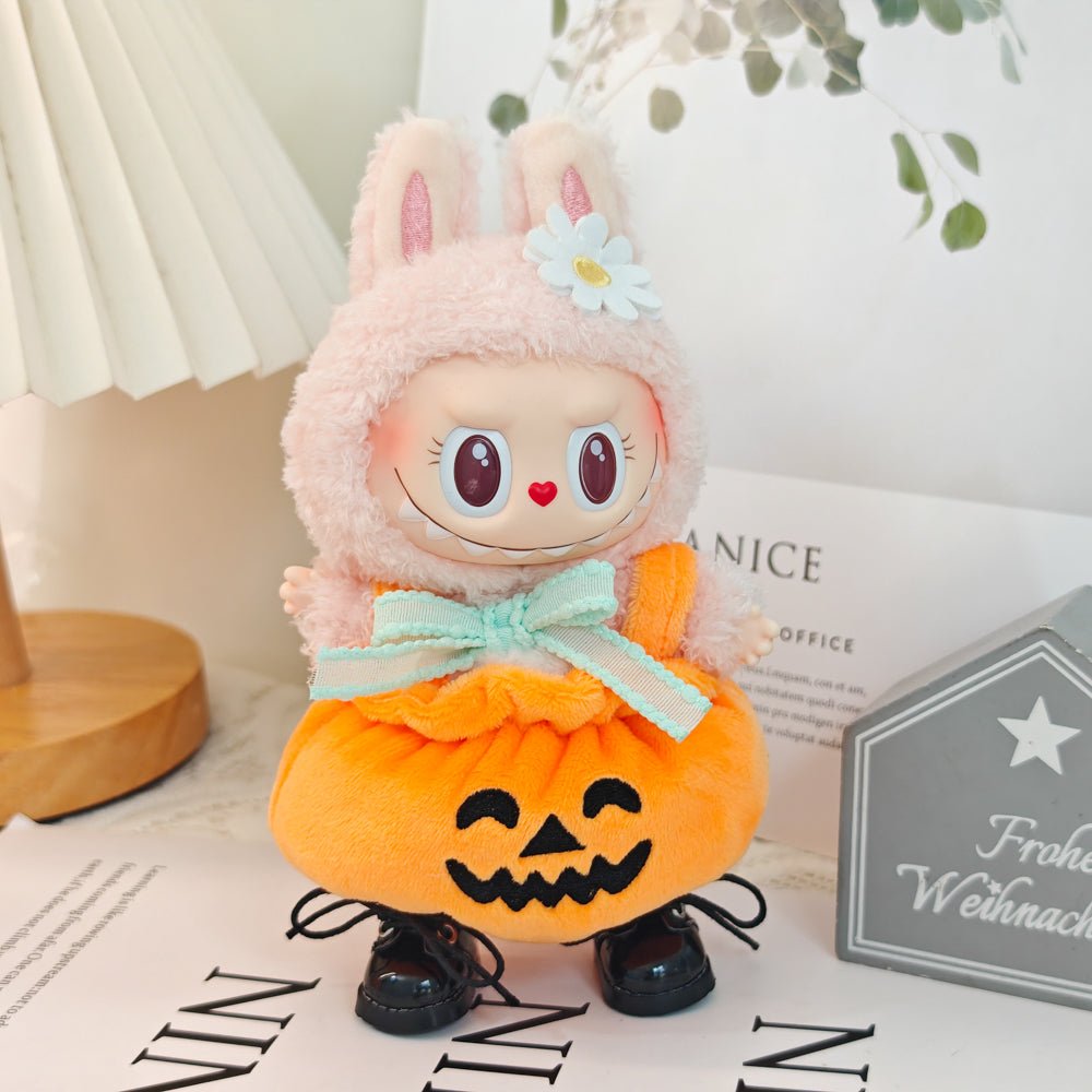 Pumpkin Witch Costume for Labubu – Halloween Themed Doll Clothes with Cute Wizard Hat