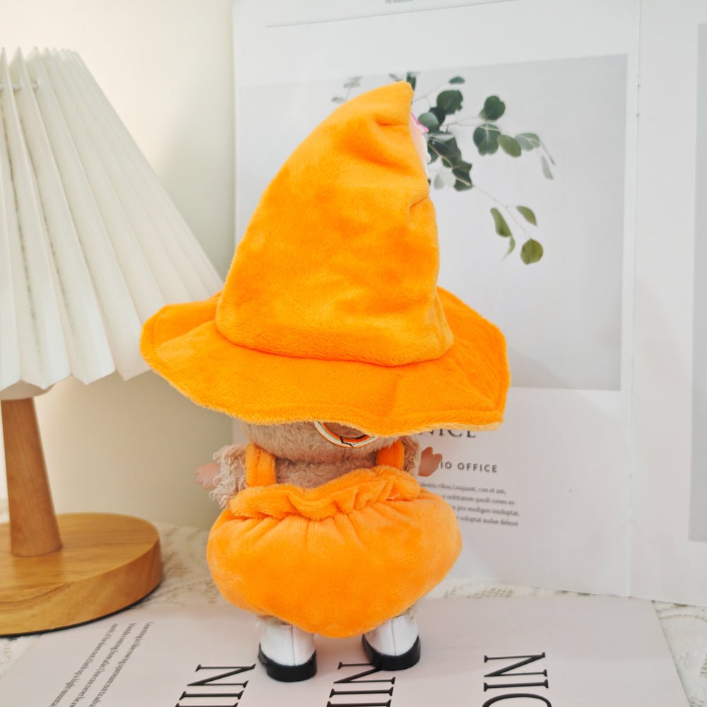 Pumpkin Witch Costume for Labubu – Halloween Themed Doll Clothes with Cute Wizard Hat