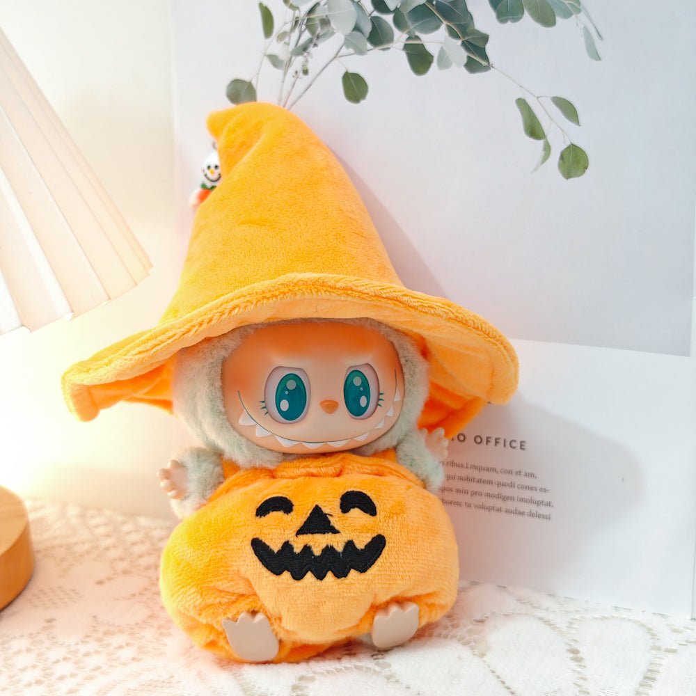 Pumpkin Witch Costume for Labubu – Halloween Themed Doll Clothes with Cute Wizard Hat