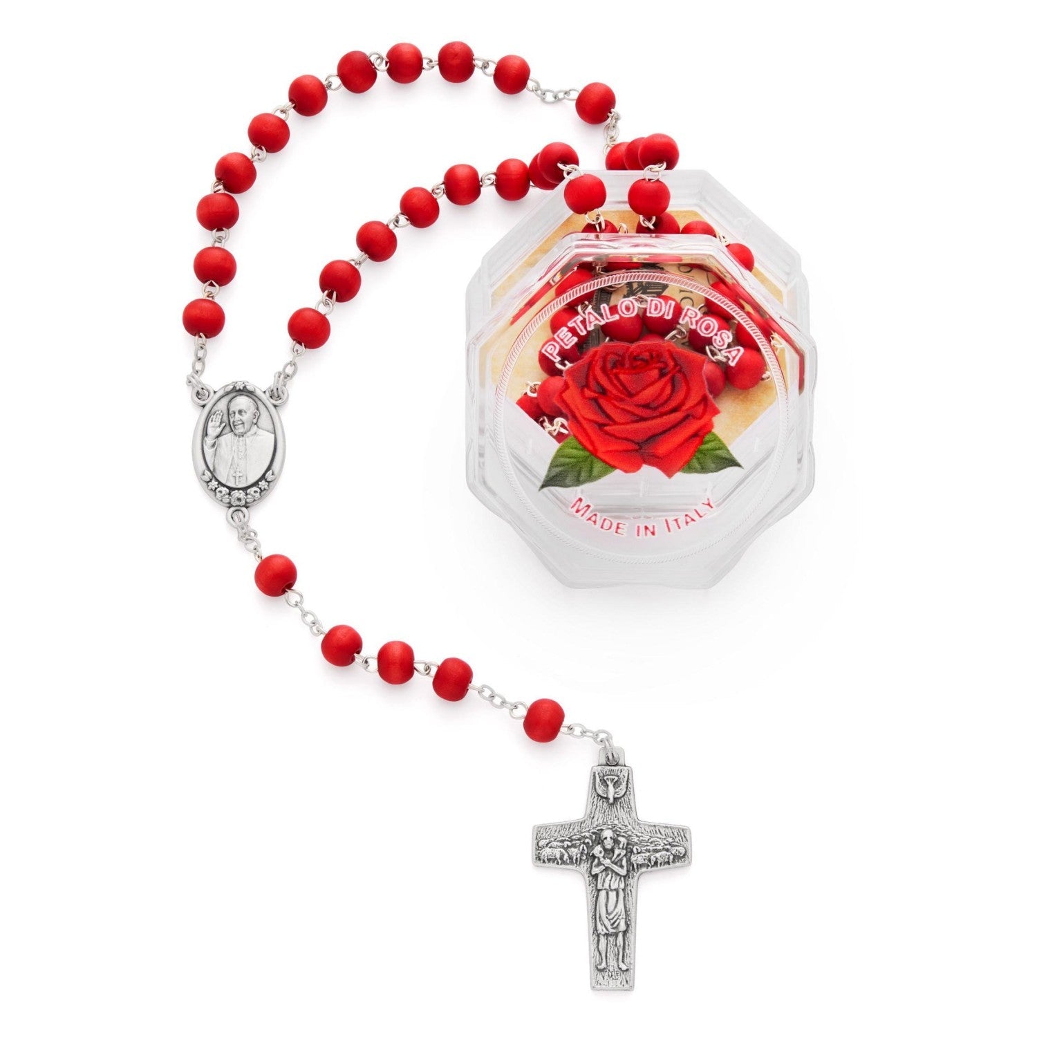 Rose Petal Women's Cross Rosary, Pope Francis Medal Cross, Christian Gift