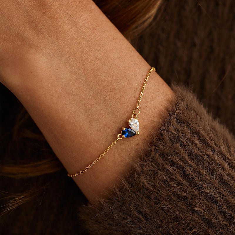 Custom Heart Birthstone Bracelet, 2 Birthstones Bracelet, Mother and Daughter Bracelet, Anniversry Gift, Mothers Gift, Mother's Day Gift