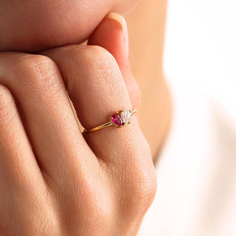 Custom Heart Birthstone Ring, Pear Cut 2 Birthstone Ring, Custom Stacking Ring, Christmas Gifts, Gift for Mom/Mother, Birthday Gift for Her
