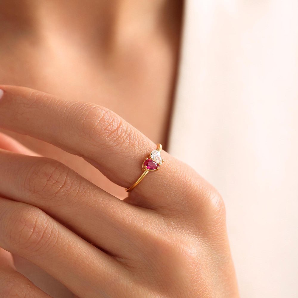Custom Heart Birthstone Ring, Pear Cut 2 Birthstone Ring, Custom Stacking Ring, Christmas Gifts, Gift for Mom/Mother, Birthday Gift for Her