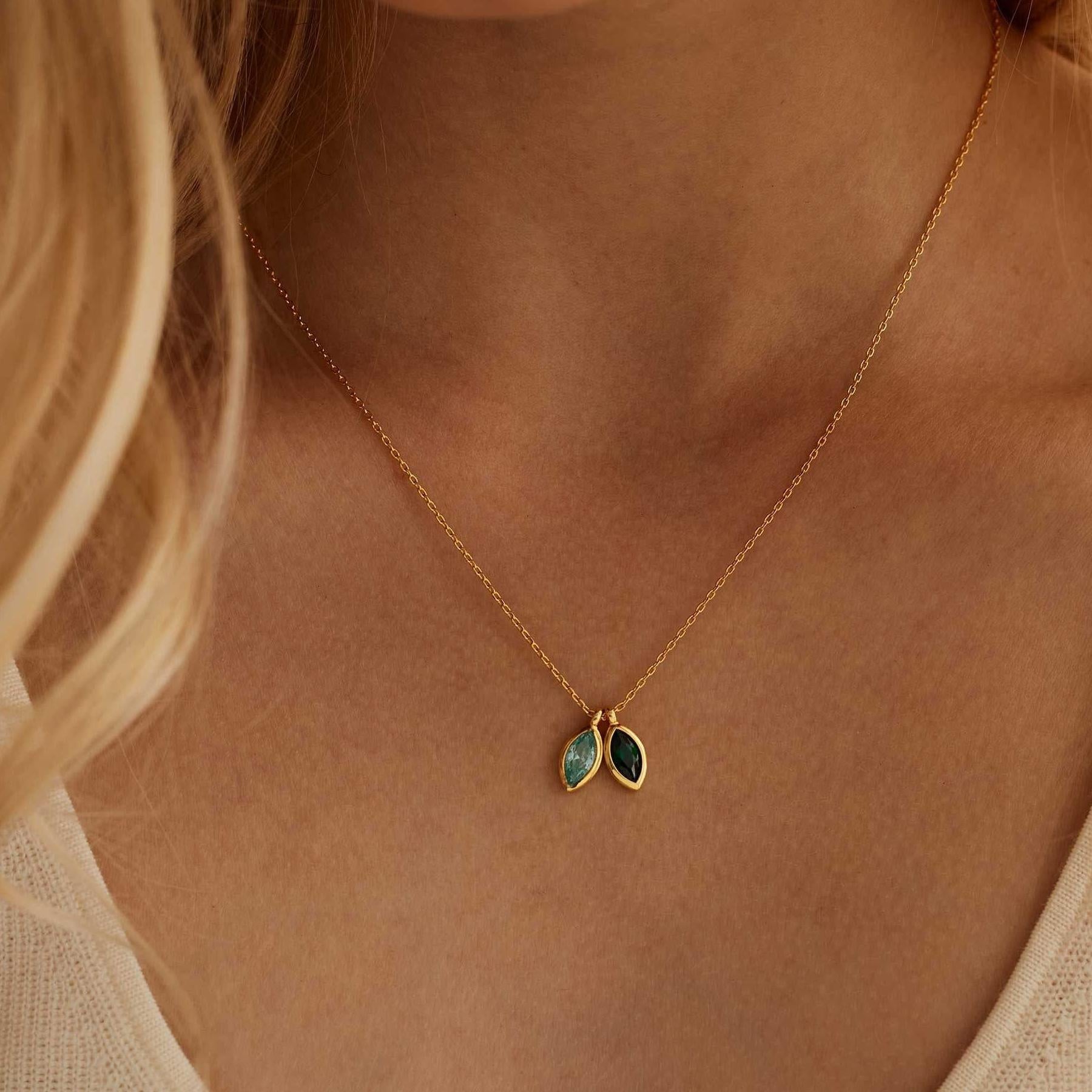 Custom Leaf Birthstone Necklace, Marquise Birthstone Necklace, Anniversary Family Gift, Birthday Gift, Grandma Gift,Mothers Day Gift for Her