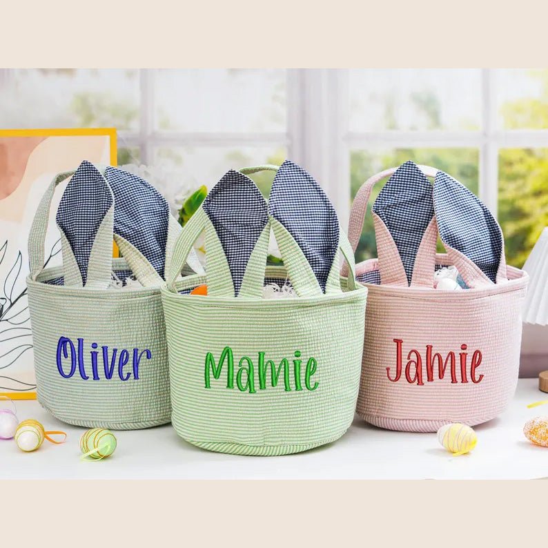 Custom Monogram Easter Basket,Baby Easter Name Basket,Personalized Embroidered Easter Bunny Basket,Easter Gift for Girls Boy,Easter Egg Hunt