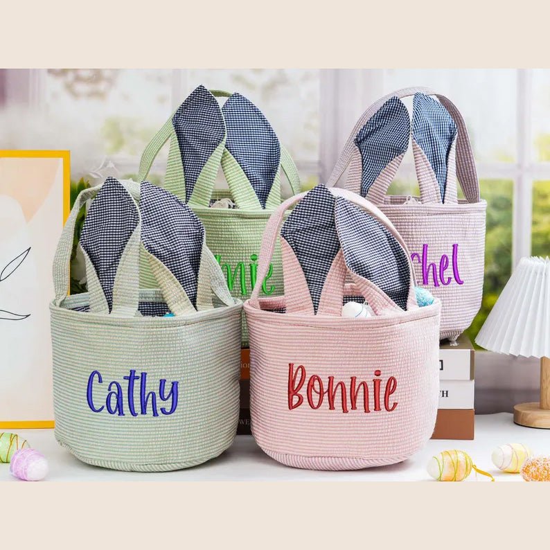 Custom Monogram Easter Basket,Baby Easter Name Basket,Personalized Embroidered Easter Bunny Basket,Easter Gift for Girls Boy,Easter Egg Hunt