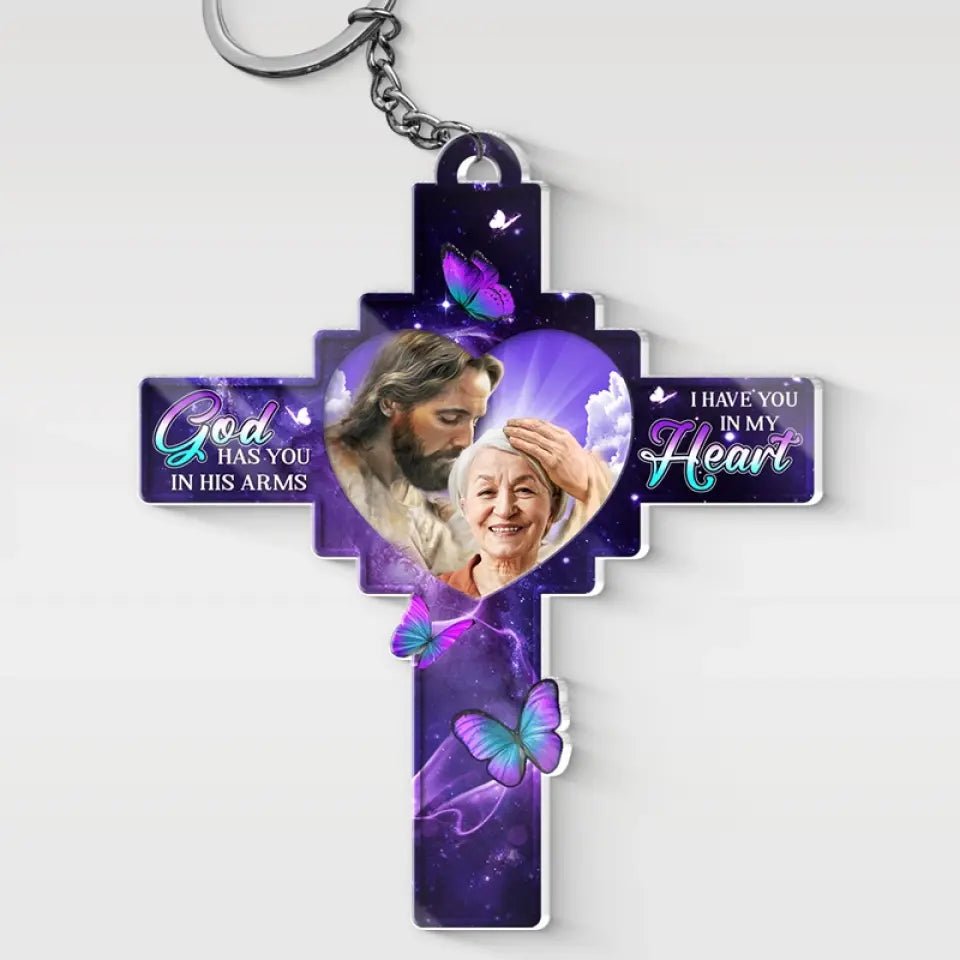 Custom Photo God Had You In His Arms - Memorial Personalized Custom Shaped Acrylic Keychain - Sympathy Gift For Family