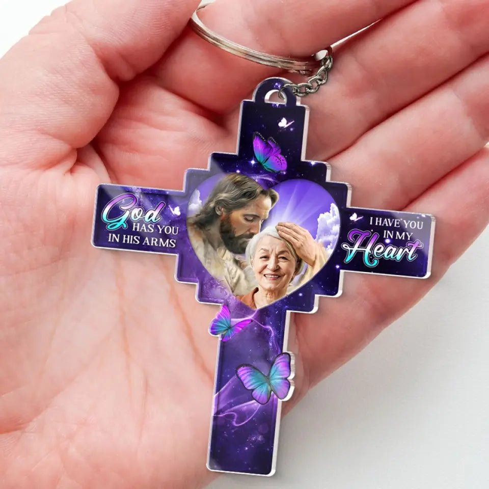 Custom Photo God Had You In His Arms - Memorial Personalized Custom Shaped Acrylic Keychain - Sympathy Gift For Family