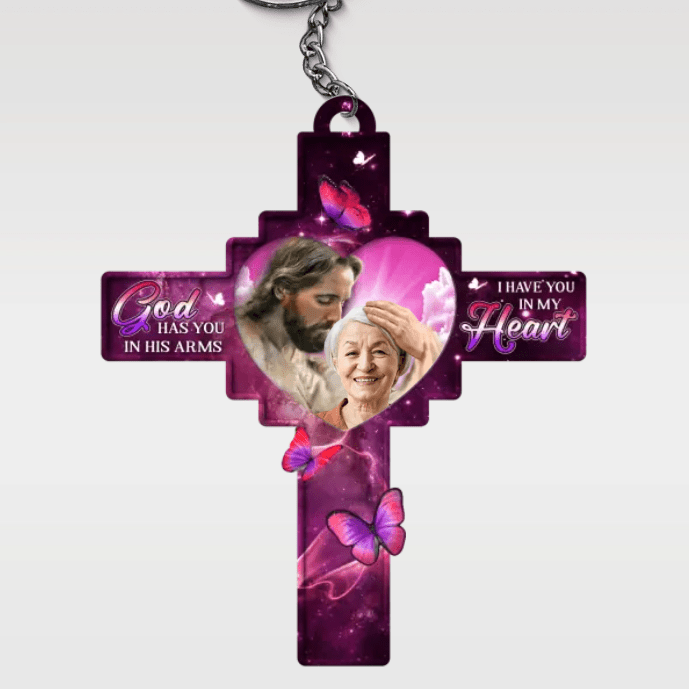Custom Photo God Had You In His Arms - Memorial Personalized Custom Shaped Acrylic Keychain - Sympathy Gift For Family