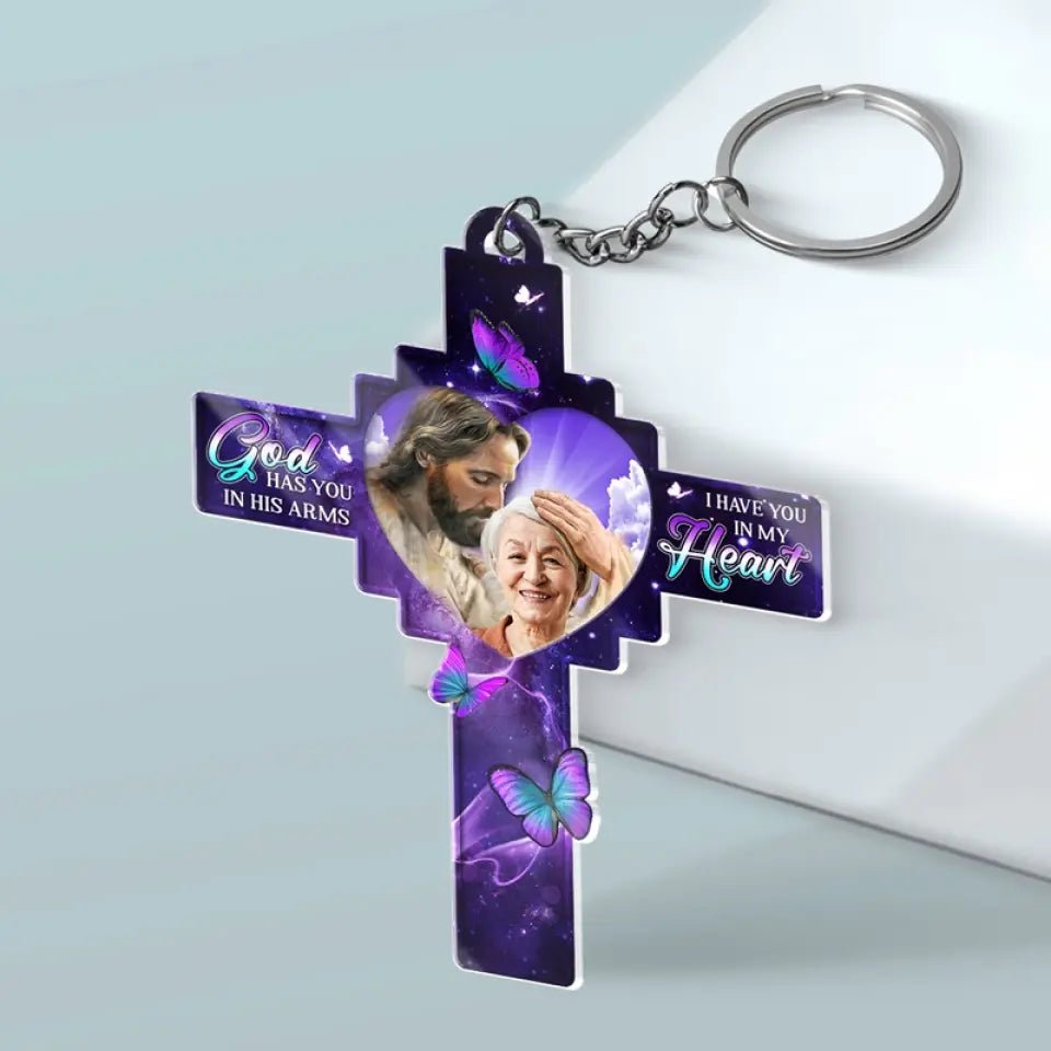 Custom Photo God Had You In His Arms - Memorial Personalized Custom Shaped Acrylic Keychain - Sympathy Gift For Family