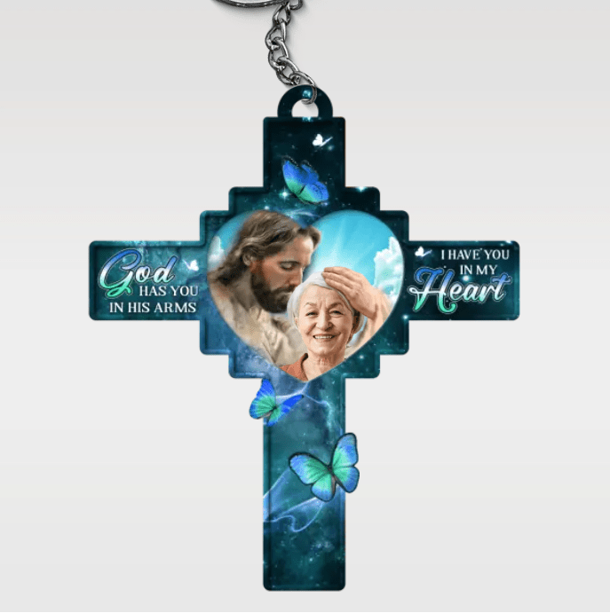Custom Photo God Had You In His Arms - Memorial Personalized Custom Shaped Acrylic Keychain - Sympathy Gift For Family