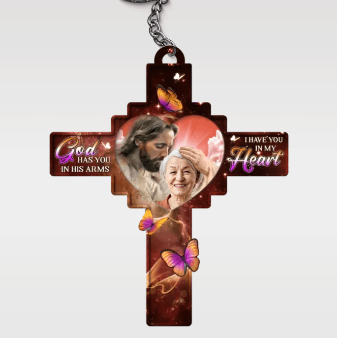 Custom Photo God Had You In His Arms - Memorial Personalized Custom Shaped Acrylic Keychain - Sympathy Gift For Family