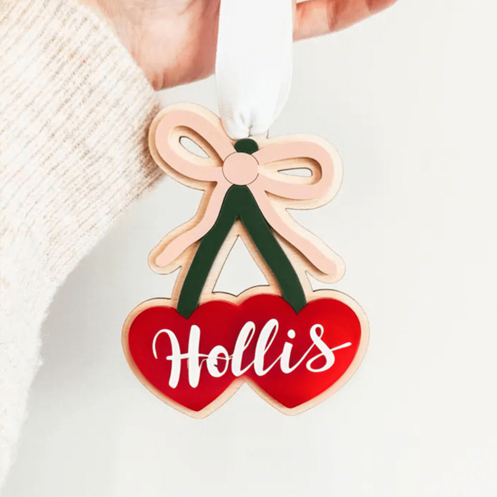 Customized name love cherry bow pendant, birthday gift, graduation gift, souvenir