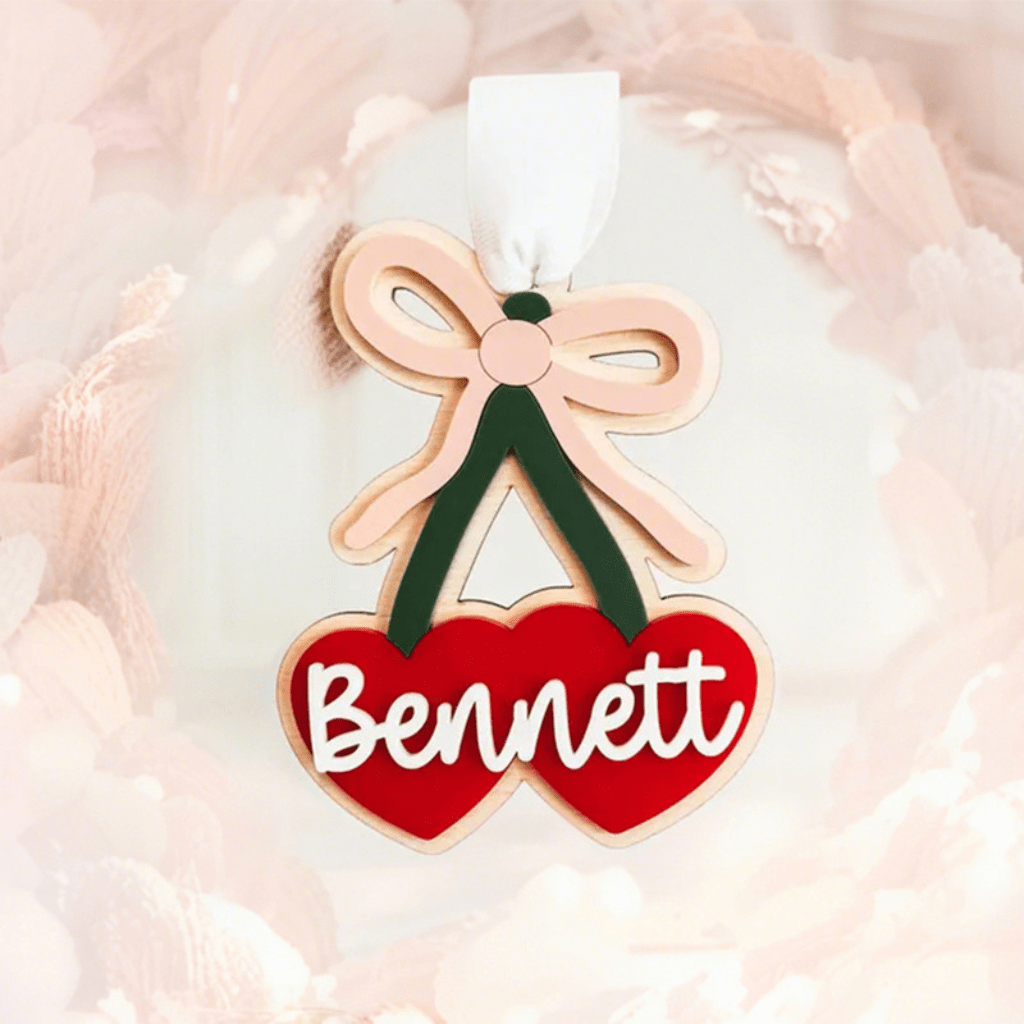 Customized name love cherry bow pendant, birthday gift, graduation gift, souvenir