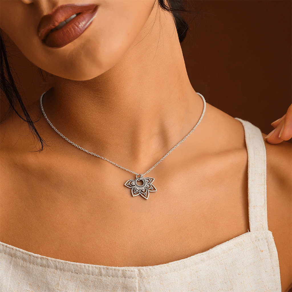 Mandala necklace, bohemian silver necklace, gift for her