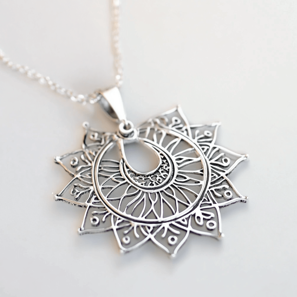 Mandala necklace, bohemian silver necklace, gift for her